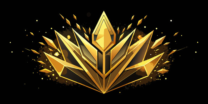 Golden geometric crystalline emblem for game rank icon, vector