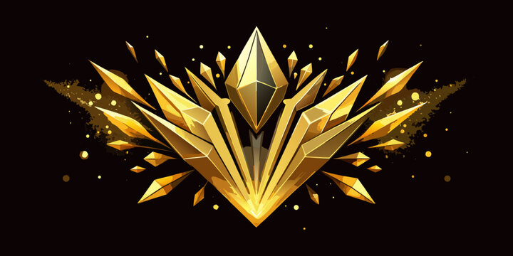 Sharp golden crystalline rank badge for games, vector
