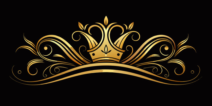 Golden royal crown with ornamental flourishes, vector