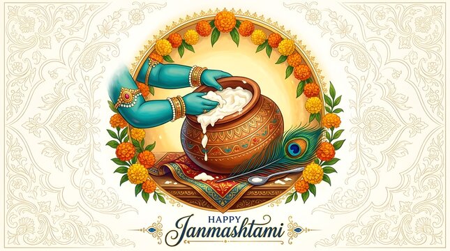 Vibrant janmashtami celebration with traditional indian elements