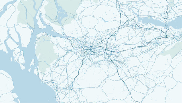 Modern minimalist vector map of Glasgow, Scotland, UK. High-quality scalable illustration of Glasgow city grid, River Clyde, West End, and urban infrastructure for posters and design.