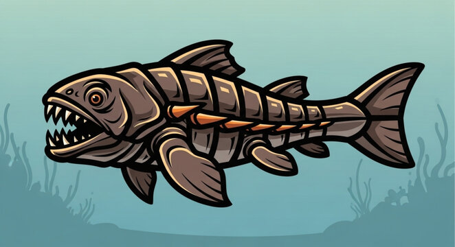 Ancient Armored Fish Illustration with Sharp Teeth.