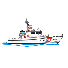 Fototapeta premium Illustrated coast guard cutter on white background maritime transportation