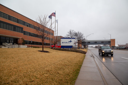 Wichita, Kansas, USA - March 22, 2022: Spirit AeroSystems headquarters on Oliver St in Wichita, Kansas, USA. As of December 8, 2025, Spirit AeroSystems, Inc. is wholly owned by The Boeing Company and 