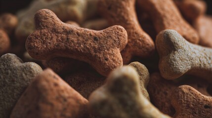 Fototapeta premium Premium dry dog food kibble pile focusing on texture and canine nutrition