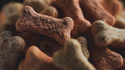 Fototapeta premium Premium dry dog food kibble pile focusing on texture and canine nutrition