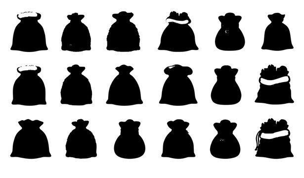 Santa Claus bags collection vector illustration Christmas gift sack set isolated on white background