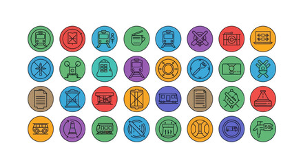 Train Transportation Icons Set - Modern Line Art Symbols for Railway Travel © dani