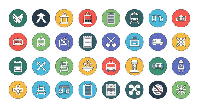 Train Travel Icons: Transportation, Railway, Station, Journey, City Icons
