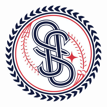 Elegant circular emblem featuring interlocking stylized letters s surrounded by a classic laurel wreath and baseball stitching elements for a professional sports team logo design project