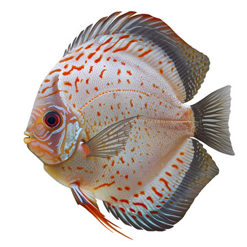 A discus fish is shown against a white background