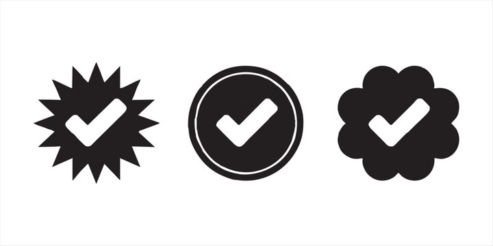 Set of three black and white check marks with different borders on white background