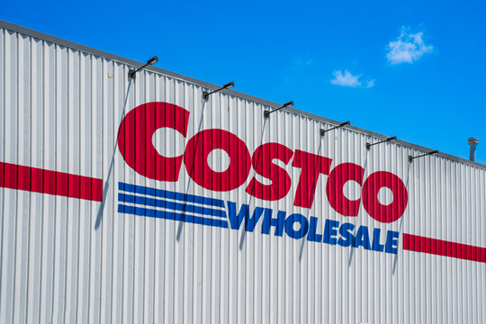 Feb 4, 2020: Beautiful Costco logo under sunlight. The light shadows creates more depth in look. Costco is a wholesale market for membership only. Customers buys food, stuff in bulk with cheaper price