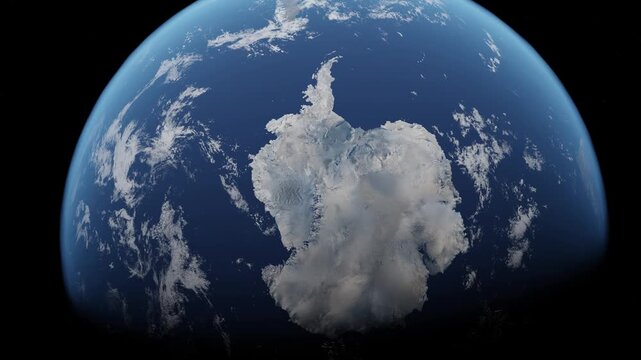Antarctica, South Pole, Drake Passage and Southern Ocean from space slow zoom into orbiting earth