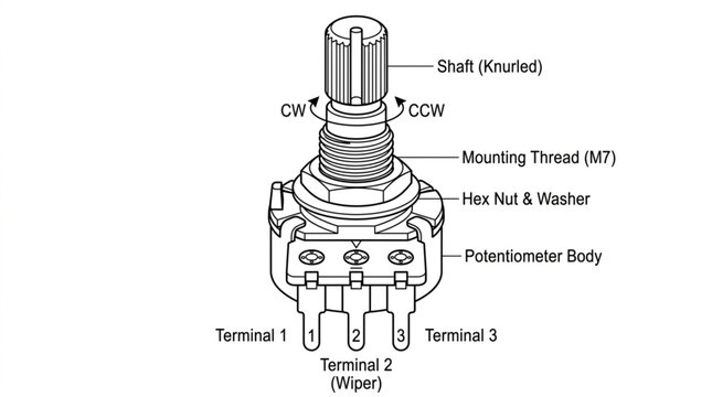 Diagram of a Potentiometer with Labeled Components.