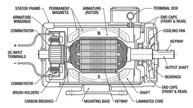 Diagram of an electric motor with labeled parts.