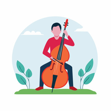 Man Playing Double Bass Outdoors
