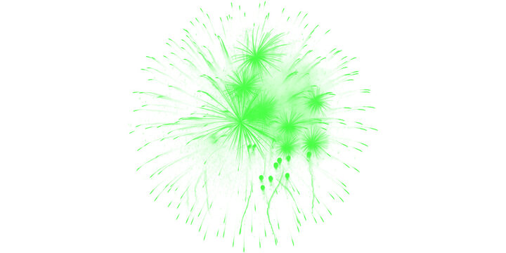 Bright green sparkler firework burst on transparent background