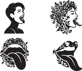 Fototapeta premium Classical statue bust and expressive mouth vector illustration set
