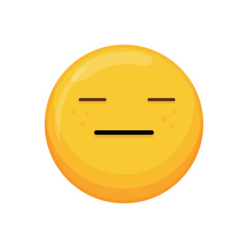 Neutral and expressionless yellow cartoon emoji face with closed eyes and straight mouth. Vector illustration of a calm or bored face isolated on white.