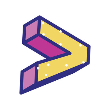 Cartoon vector illustration of greater than mathematical symbols in geometric three dimensional style isolated on background.