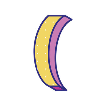 Bright vector illustration of a left parenthesis punctuation mark in geometric three dimensional cartoon style isolated on background.