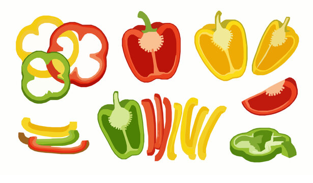 Sliced pepper vector illustration fresh bell pepper pieces isolated on white background