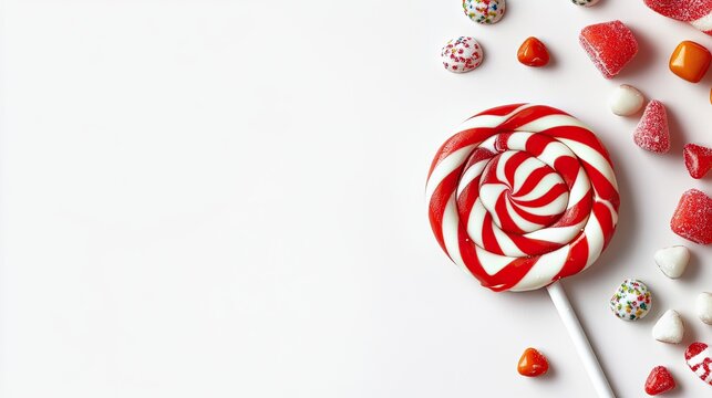 Red and white swirl lollipop candy sweets