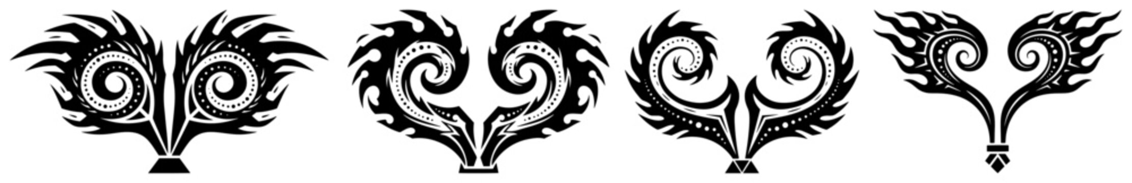 Tribal heart and wing ornamental flourishes for tattoo design