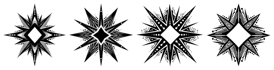 Obraz premium Star and diamond shapes with detailed tribal patterns in geometric ethnic style