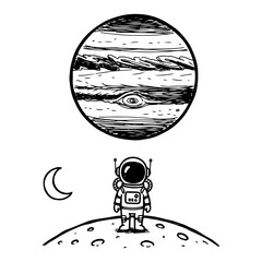 Astronaut on moon surface with gas giant planet background sketch style © Logan