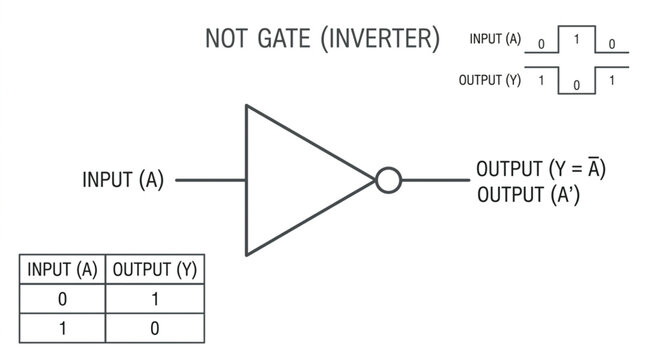 Digital electronic not gate inverter logic symbol diagram.