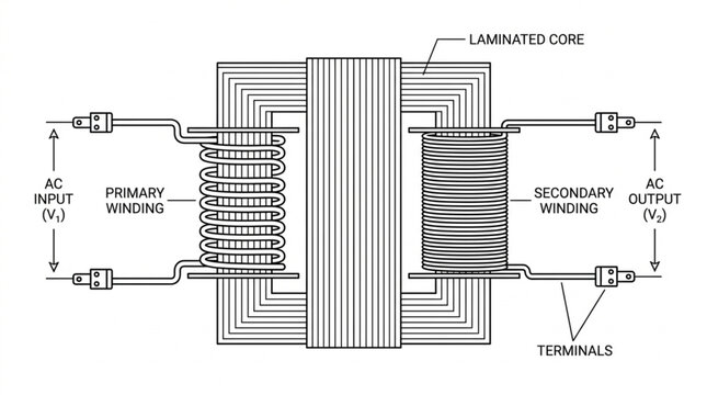 Electrical Transformer Diagram Showing Primary and Secondary Coils.