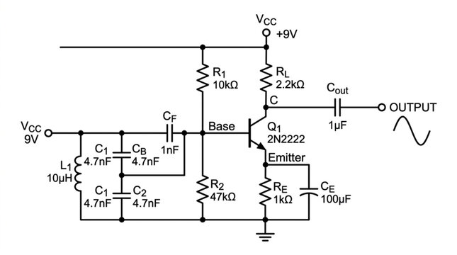 Electronic circuit diagram of a transistor amplifier.