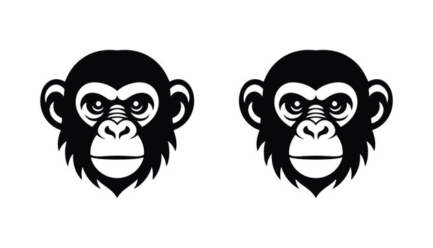 Chimpanzee head mascot logo vector icon set in solid black style for animal branding and wildlife conservation design