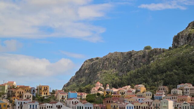 Picturesque colorful houses on Kastellorizo island in Greece