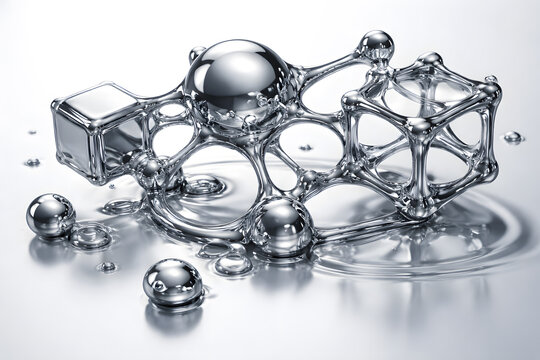 Intelligent liquid forming geometric polyhedral structures on light background