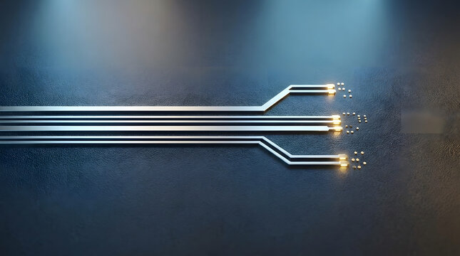 A futuristic illustration of glowing silver lines on a dark background