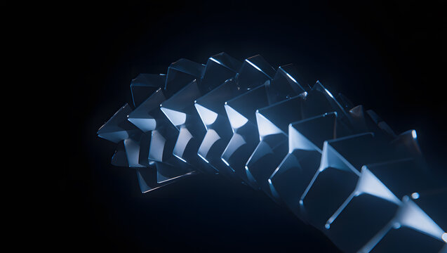 Abstract minimalist visualization of luminous cubic elements in a recursive pattern