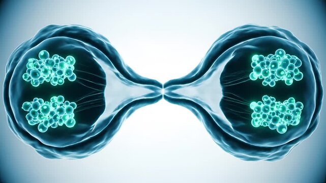 Microscopic view of cell division process showing chromosomes separating.