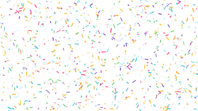 Colorful sprinkle confetti pattern on white background, abstract playful candy texture, modern festive wallpaper design for celebration and creative branding projects