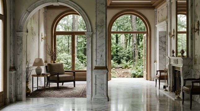 Elegant luxury living room interior design with French doors