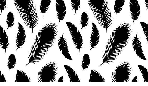 Decorative seamless feathers vector illustration boho bird plume pattern isolated on white