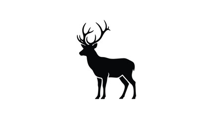 Fototapeta premium Deer silhouette black profile on white background