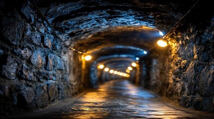 Naklejka premium Exploring the Underground Tunnels of Uranium Mines at Night