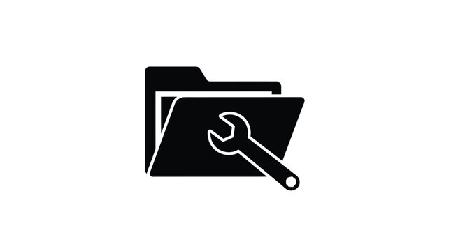 Folder with wrench icon flat design silhouette on white background