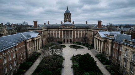 Fototapeta premium Grand historical university courtyard architecture under cloudy sky
