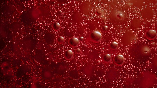 Close-up of red bubbles macro texture. Artificial intelligence image