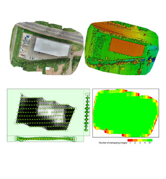 Nadir aerial orthophoto Aerial view, Drone photogrammetry mapping report with orthomosaic and digital elevation model