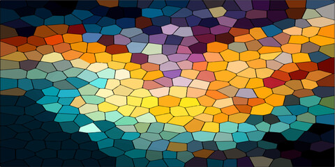 An abstract mosaic featuring vibrant, irregular geometric shapes in a dazzling spectrum of colors, creating a visually striking and dynamic composition. © jaduuu